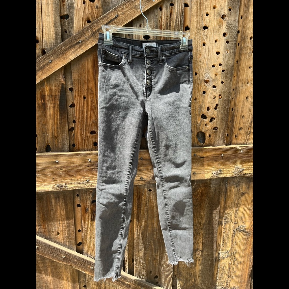 Madewell Black Wash Button Fly High Rise Skinny Jeans SZ 26 Raw Hem